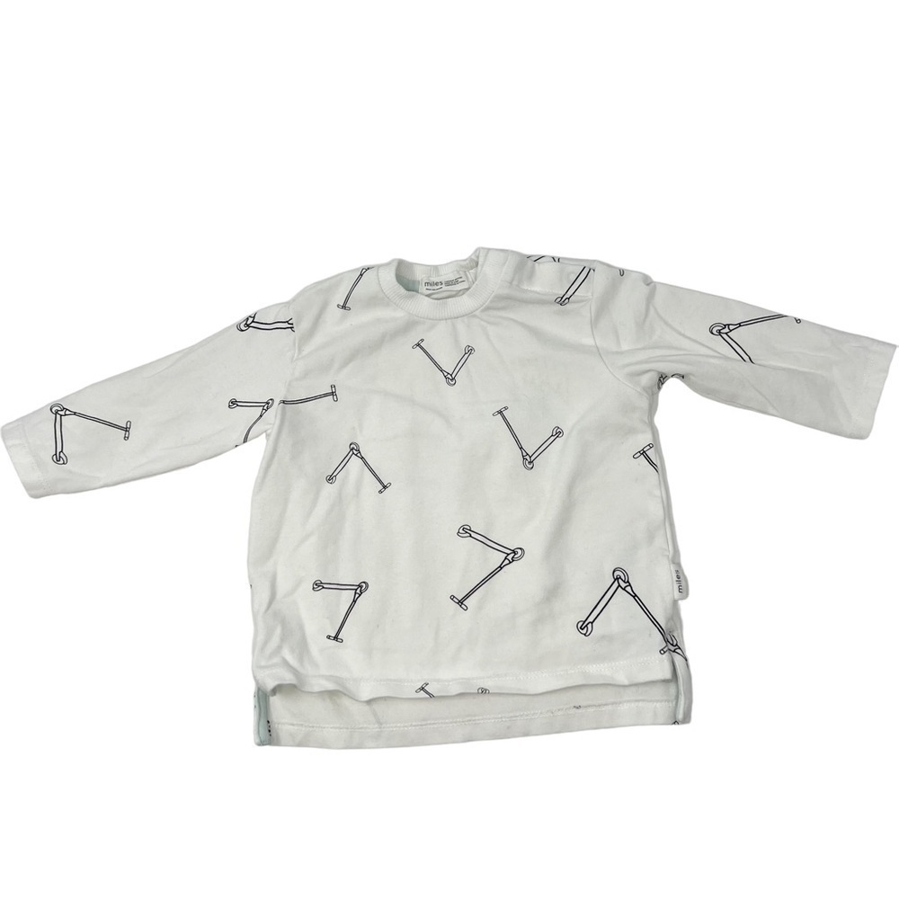 Miles the Label Baby Scooter Print Long Sleeve Shirt Top Off White Size 6 Months